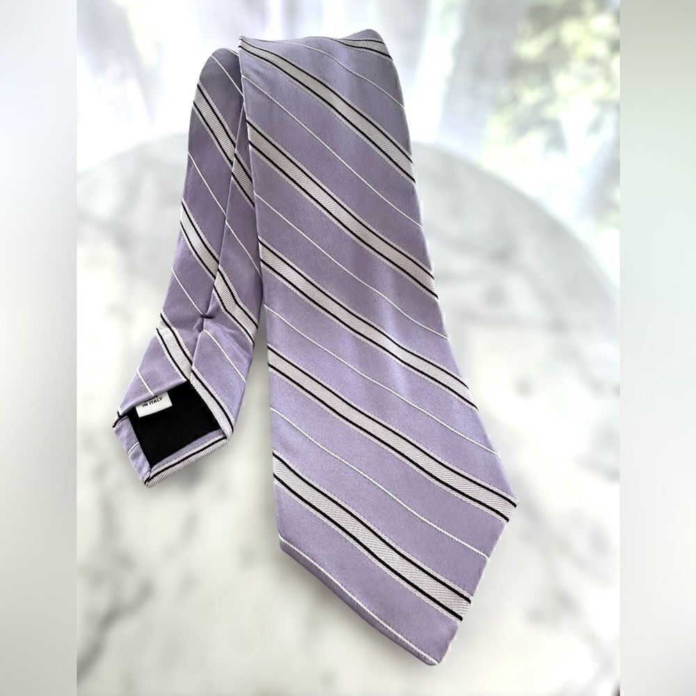 Valentino 100% Silk Purple Lavender & White Tie 3.25” Wide - Picture 2 of 12